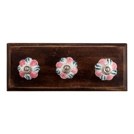 Royal Pink Ceramic Wooden Hooks